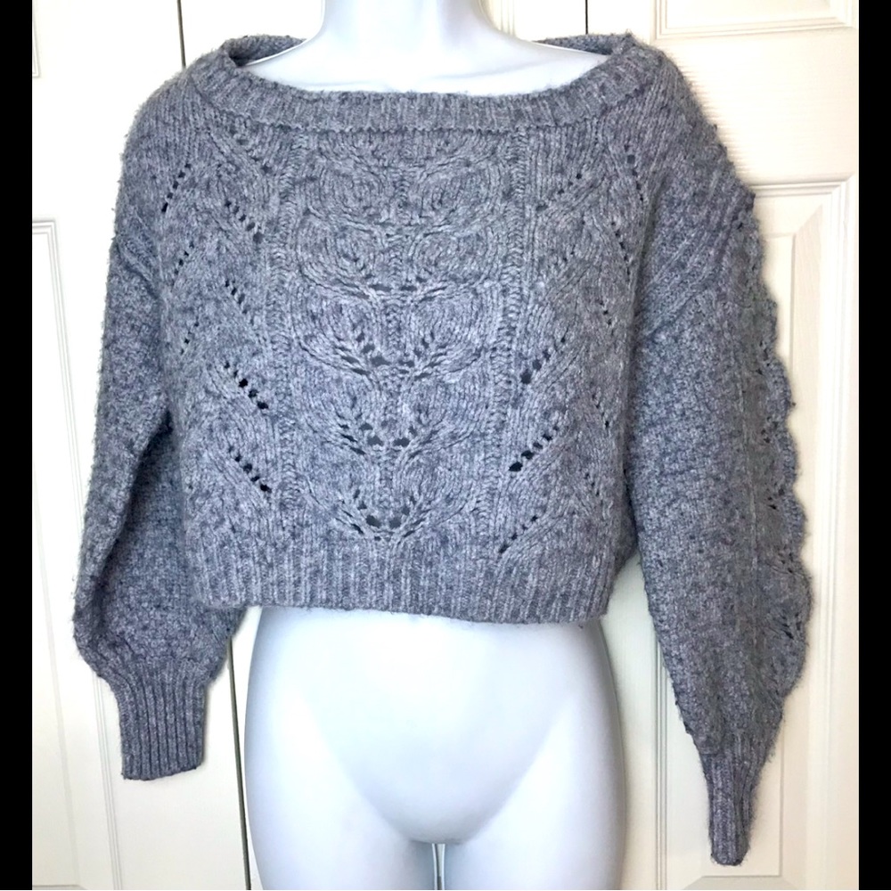 VICTORIAS SECRET Gray Cable Knit Cropped Sweater Chunky Crop Cozy Oversized